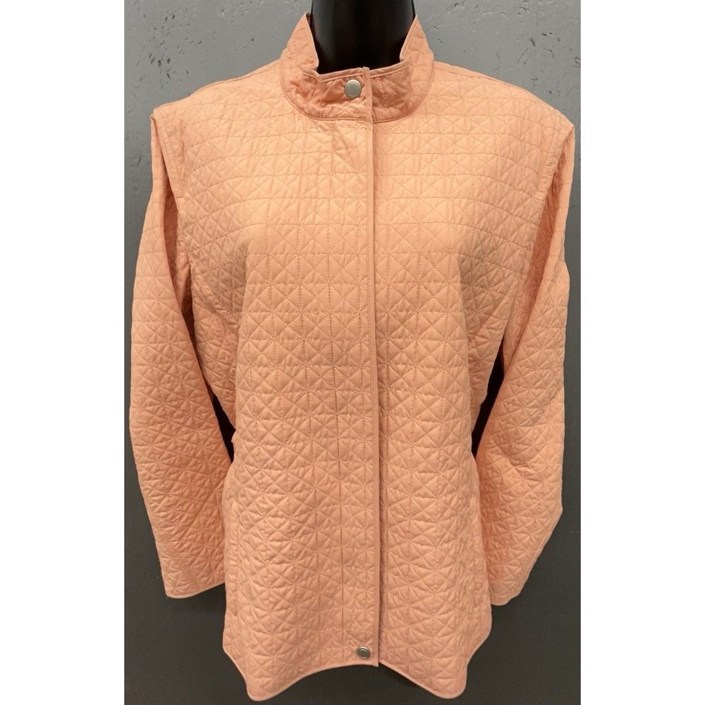 Vtg Talbots Petites Quilted Jacket 16 P Orange Peach Zip Pockets Preppy Cottage